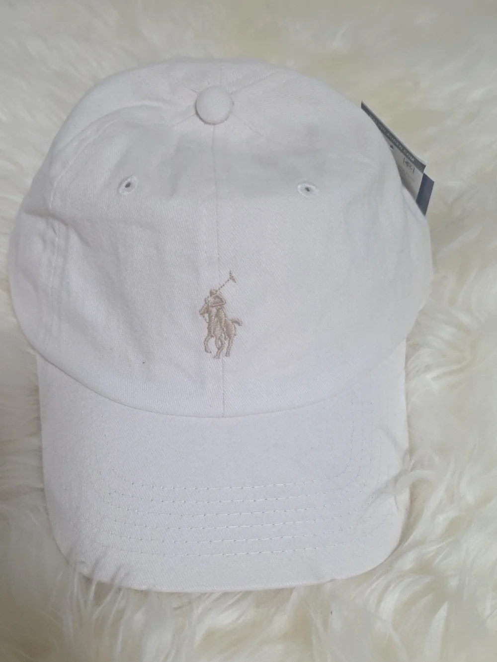 Polo by Ralph Lauren White Baseball Cap with Tan Embroidered Polo Player